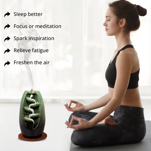 Final Price New Cascading Ceramic Incense Burner with 10 Assorted Cones -Jade - - Picture 5 of 7